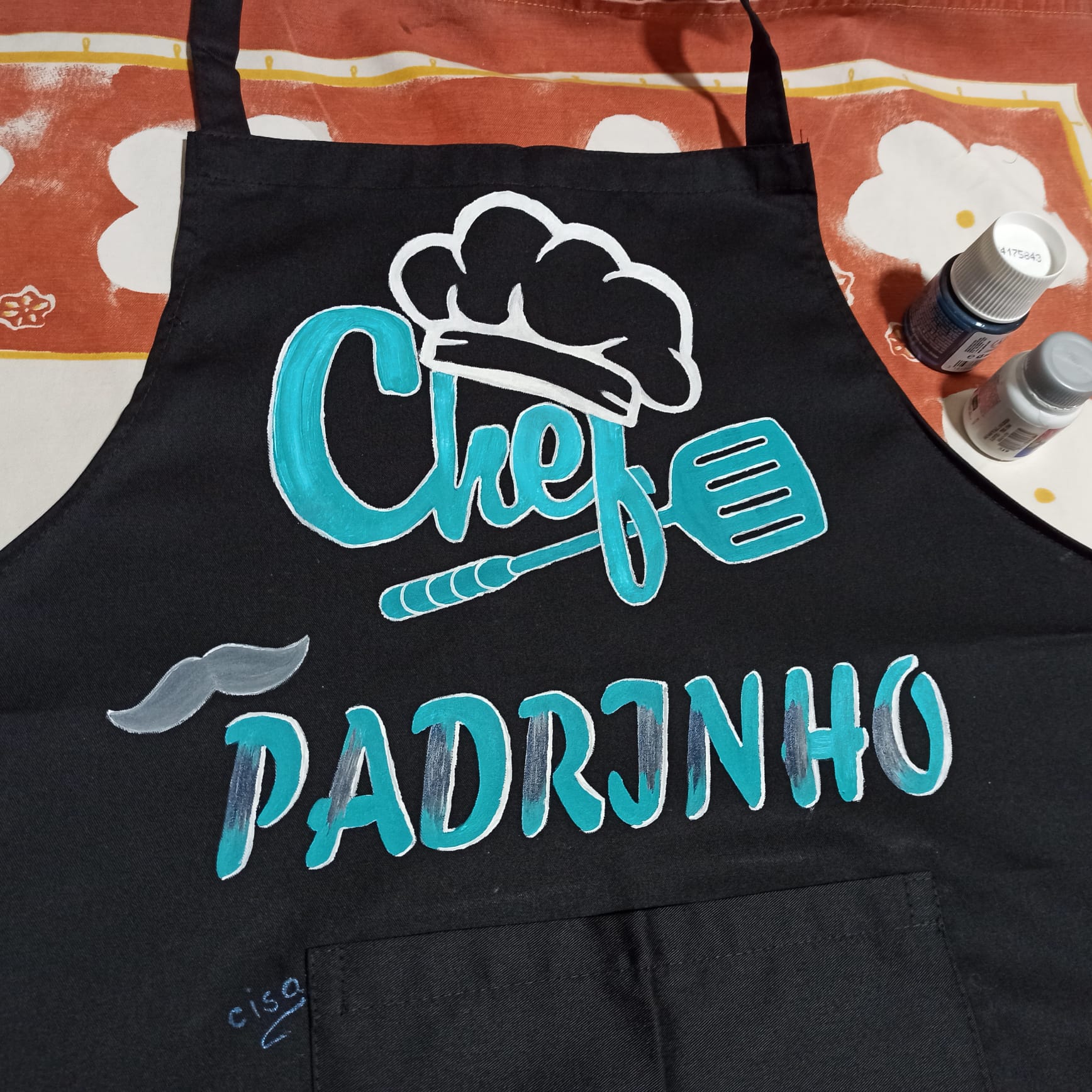 Avental pintado à mão com desenho personalizado para padrinho chefe de cozinha